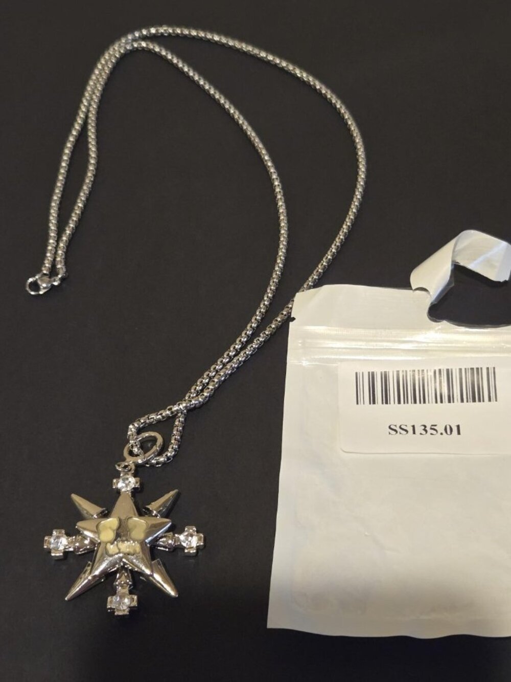 Sterling Silver Y2K Gothic Style Spiked Cross Pendant on a Sterling Silver Chain